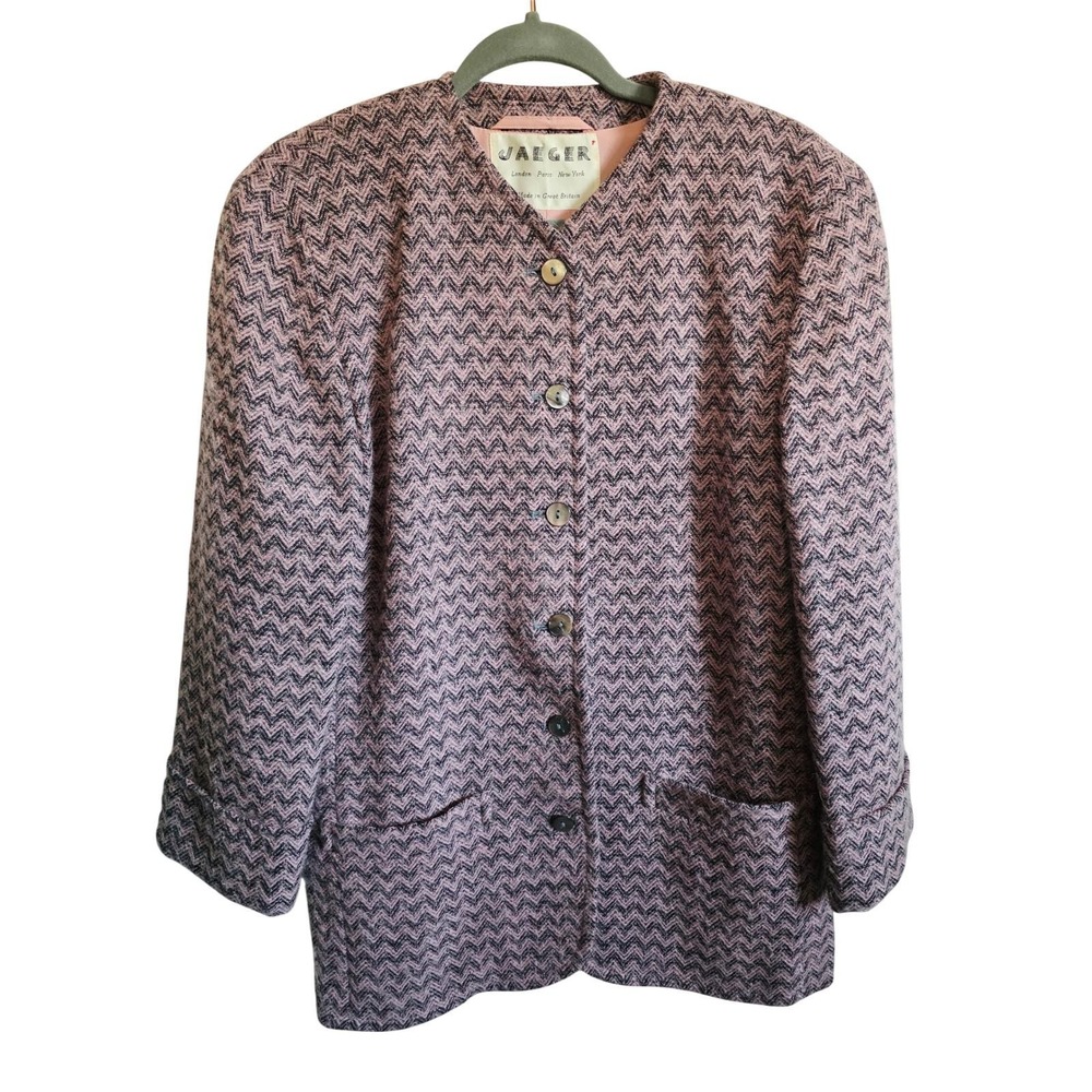 Jaeger 8 Vintage Women's Pink Chevron Blazer Jacket Great Britain Wool‎ Mohair - Picture 4 of 13